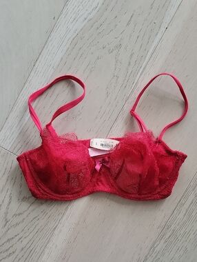Victoria's Secret Red Lace Sheer Underwire Bra with Satin Bow